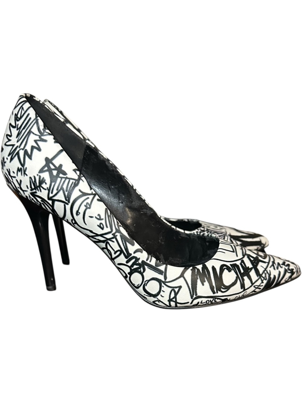 Michael Kors Claire Logo Graffiti Pumps Black White Size 8M